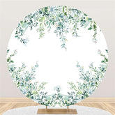 Lofaris Light Green Leaves White Round Backdrop For Baby Shower